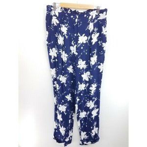 Forever 21 Floral Print Navy and White Paperbag Pant Loose Fitting Wide Leg XL
